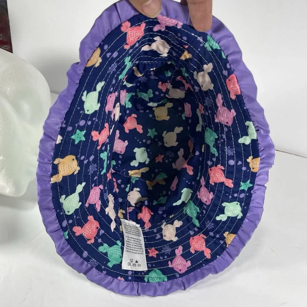 UVSkinz Reversible Toddler Sun Hat - UPF 50+ Mint Polka Dot & Fish Print Size 7